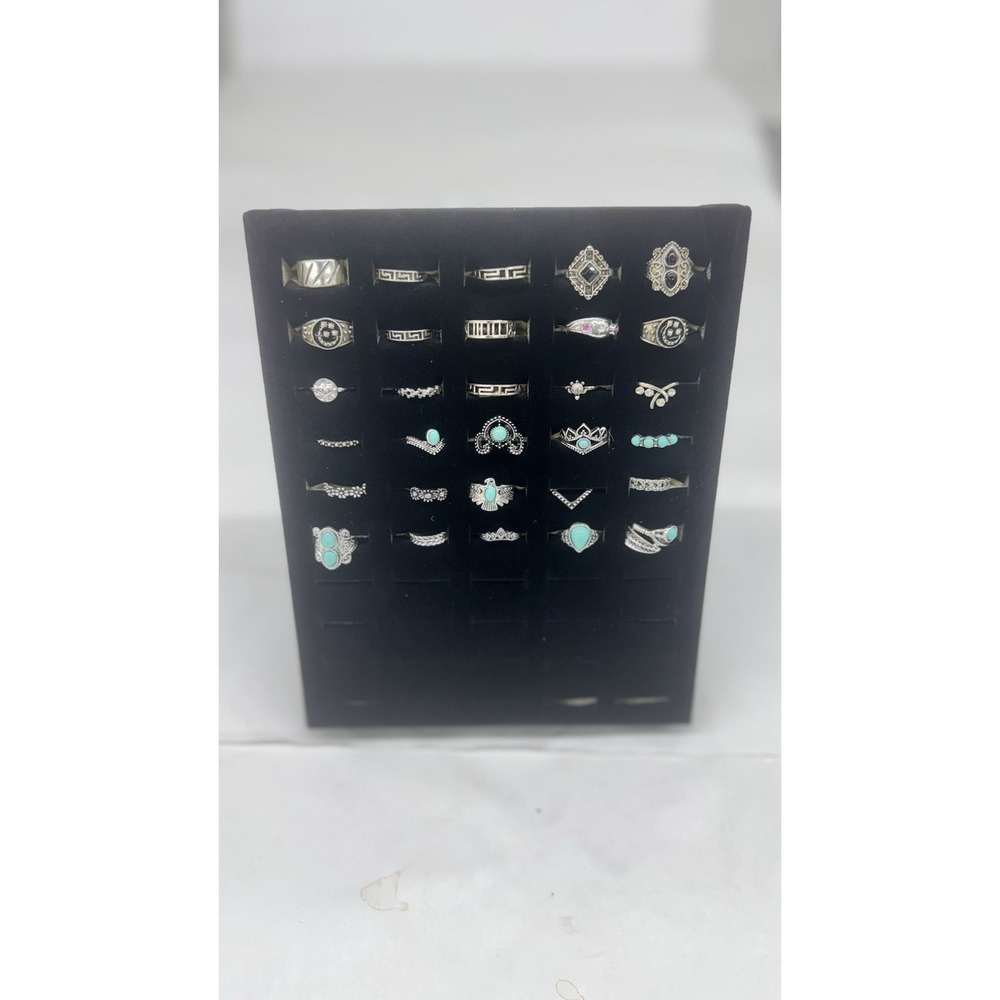 Wholesale Lot Of 30 Rings Costume Silver Turquoise Onyx Blue In Mixed Sizes
